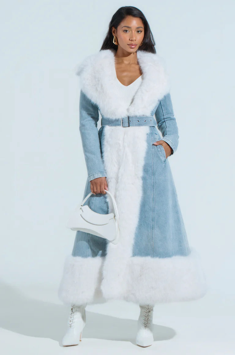 Faux Fur Trim Denim Coat $75.00
