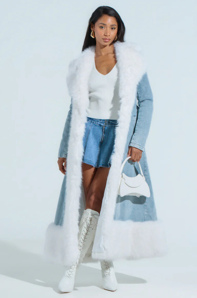 Faux Fur Trim Denim Coat $75.00