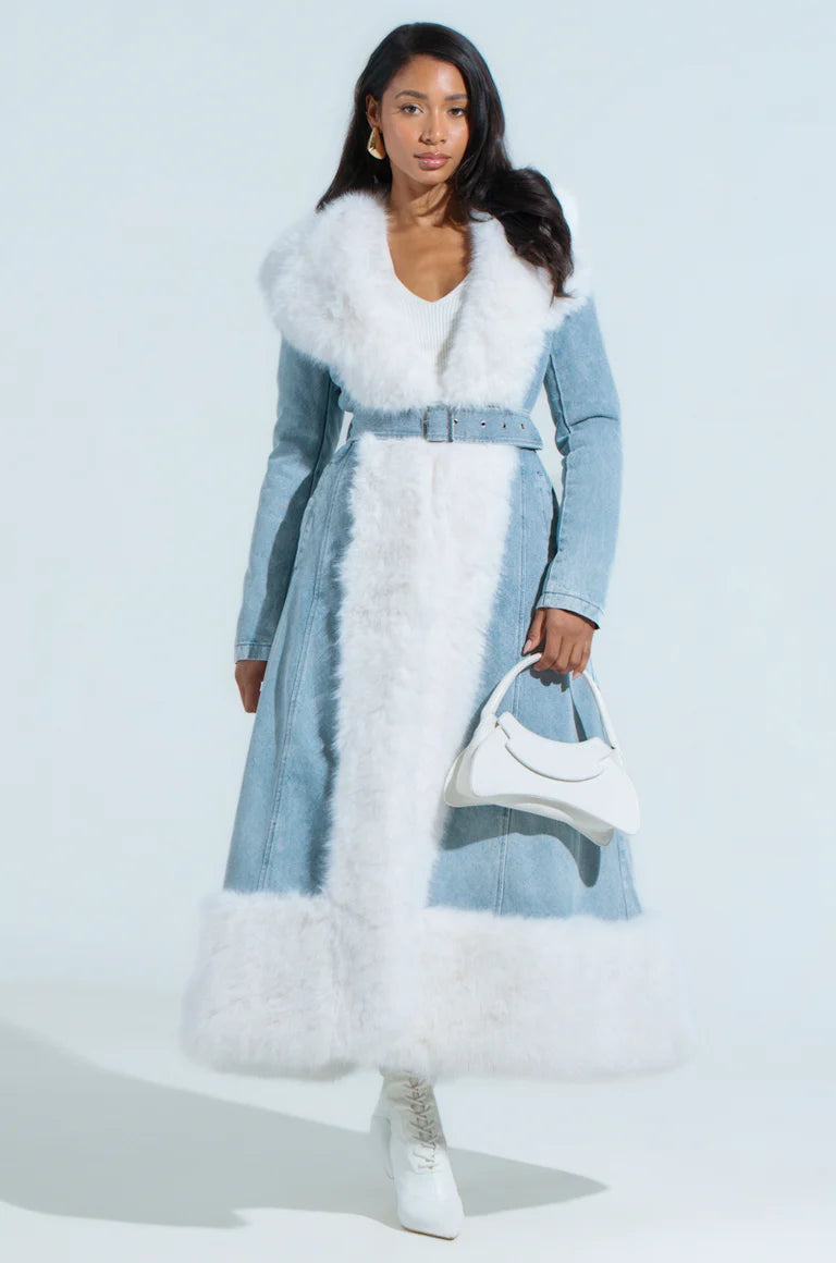 Faux Fur Trim Denim Coat $75.00