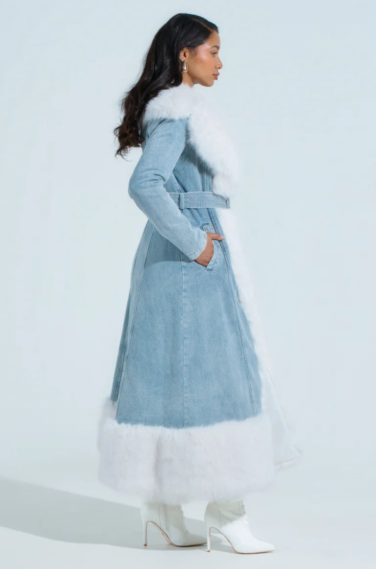 Faux Fur Trim Denim Coat $75.00