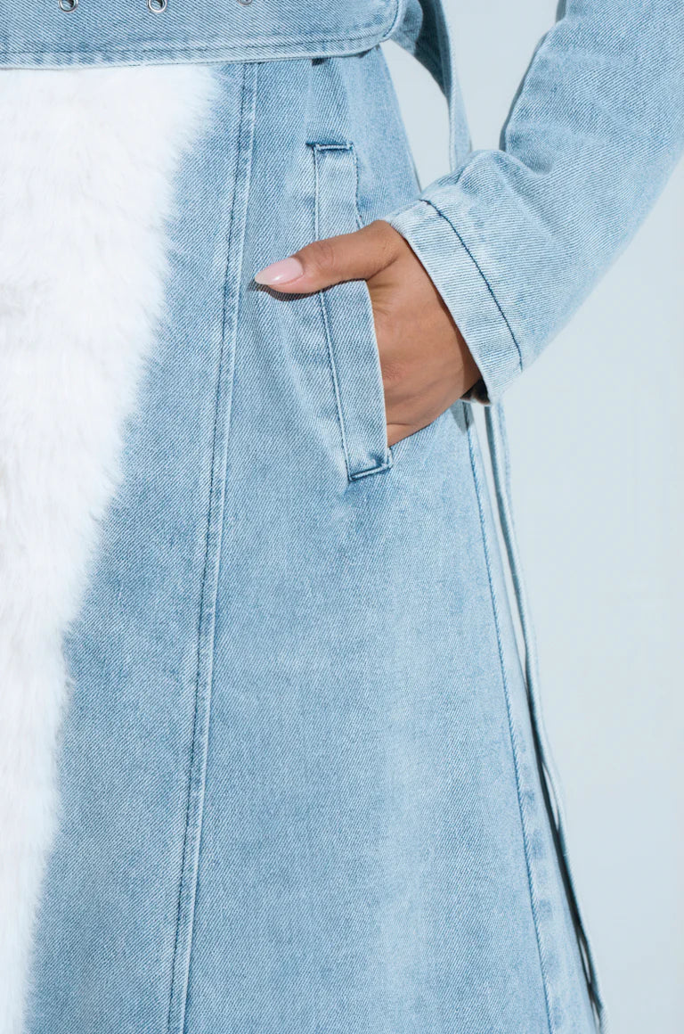 Faux Fur Trim Denim Coat $75.00